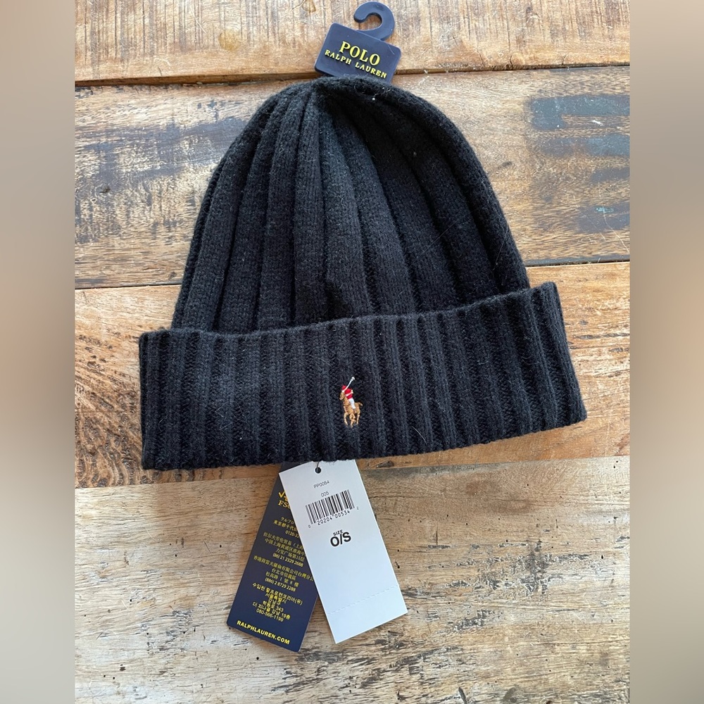 NEW Ralph Lauren Black Ribbed Beanie